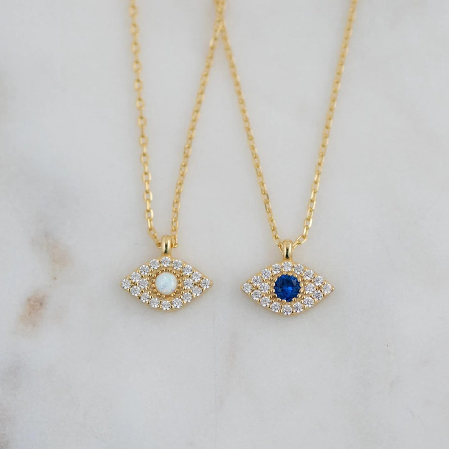 Gold Plated Brass Evil Eye Pendant with Cubic Zirconia on Adjustable Stainless Steel Cable Chain Necklace for Unisex