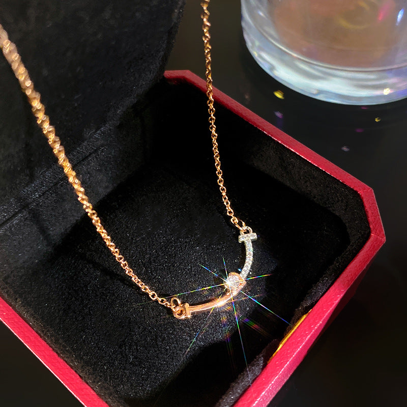 Minimalist Sweet Heart Full Cubic Zirconia Plated Titanium Steel Necklace with Brass Pendant Cable Chain Unisex
