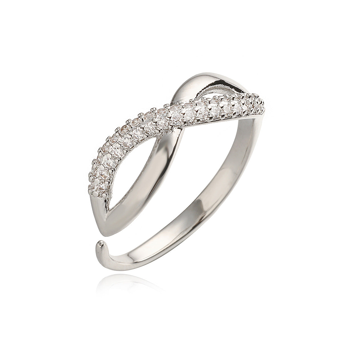 Anillo Abierto Geométrico Minimalista para Mujer en Latón con Baño de Oro y Circonita Microengastada