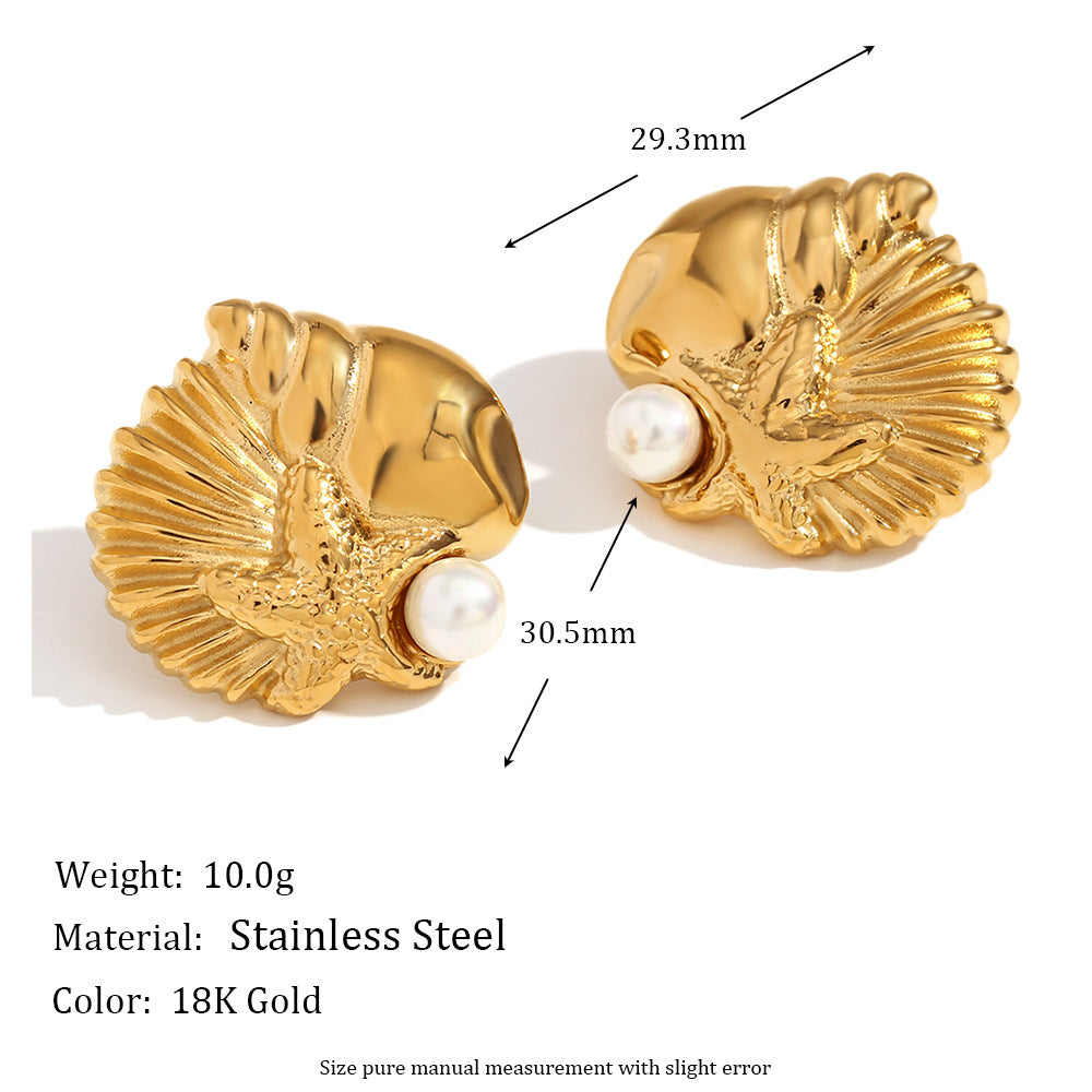 Fashionable Minimalist Geometric Stainless Steel Ear Studs with 18K Gold Plating Featuring Ocean Life Motifs for Women