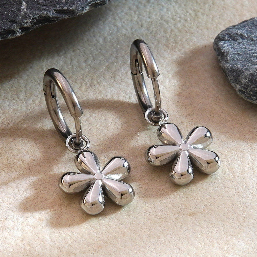 Minimalist Luxury Floral Geometric Plated Stainless Steel Earrings for Women