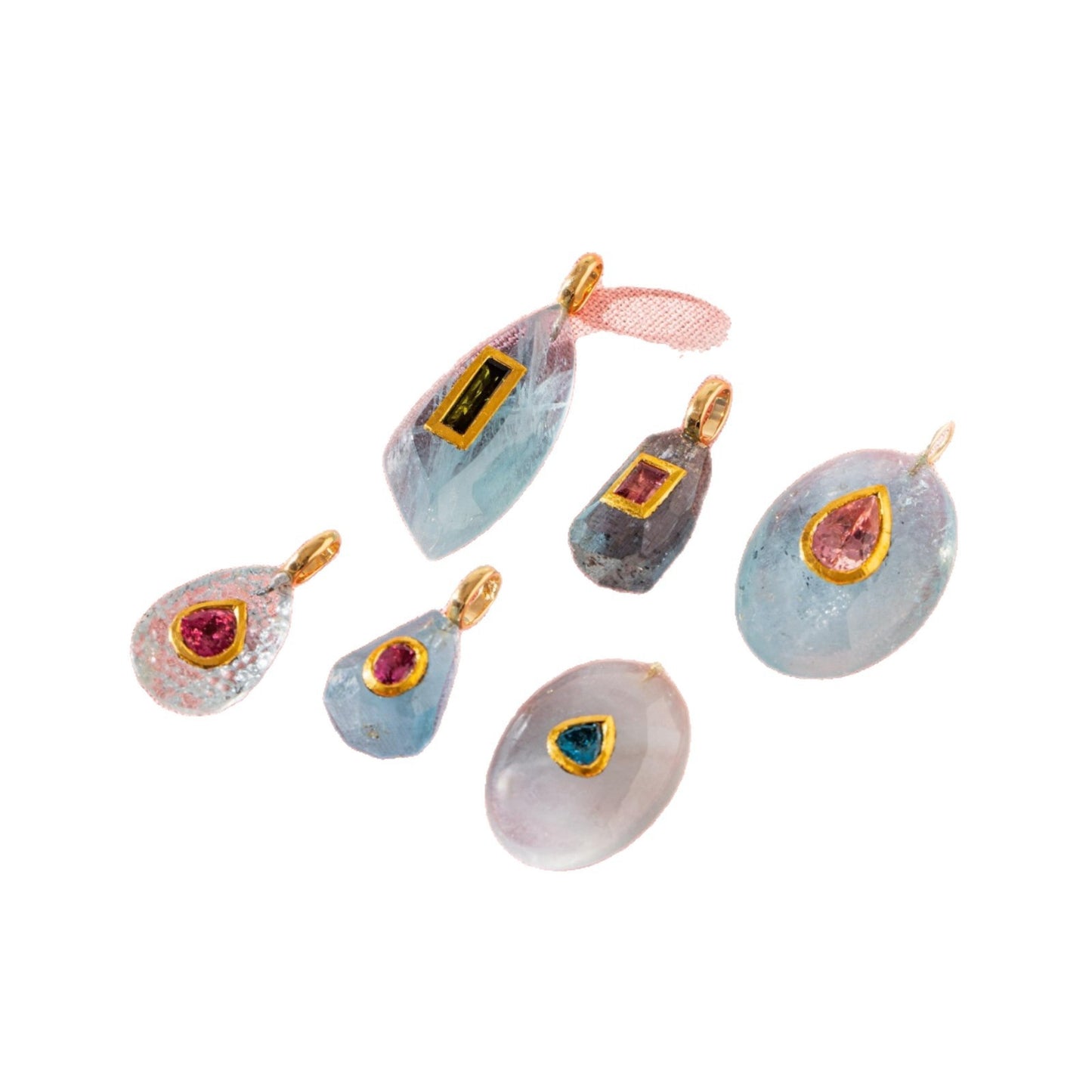 Colorful Birthstone Cubic Zirconia Round Square Glass Plated Brass DIY Charm Bar Pendant