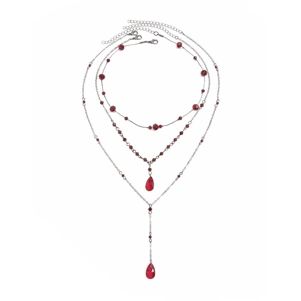 Gothic Teardrop Crystal Pendant Plated Iron Necklace for Women