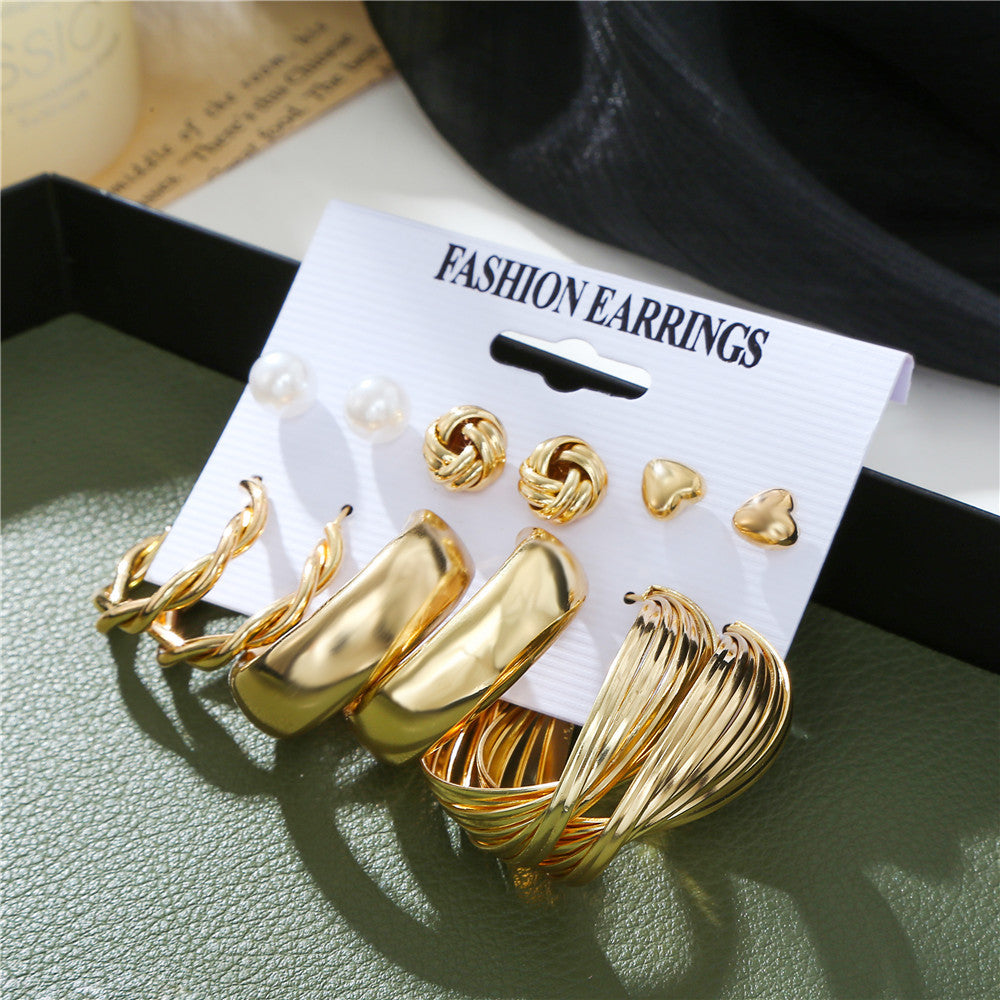 Punk Casual Geometric Moon Gold Plated Stainless Steel Earring Set