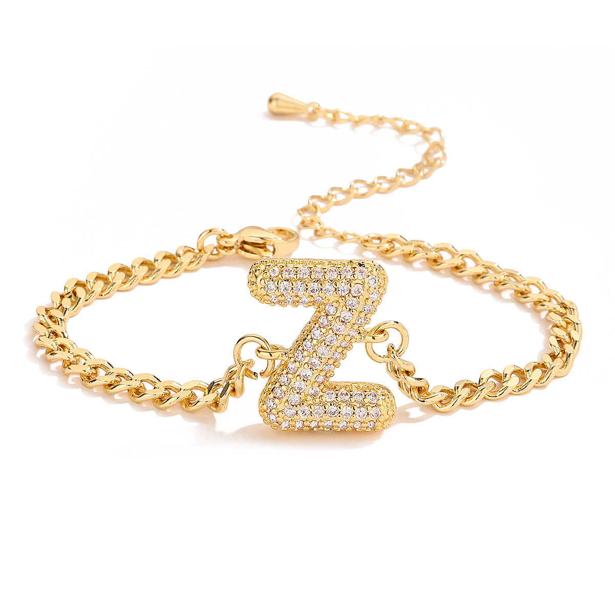 Minimalist Hip-hop 18K Gold Plated Letter Cubic Zirconia Bracelet for Women