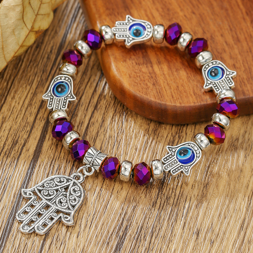 Geometric Round Crystal Alloy Bracelet with Hand Pendant