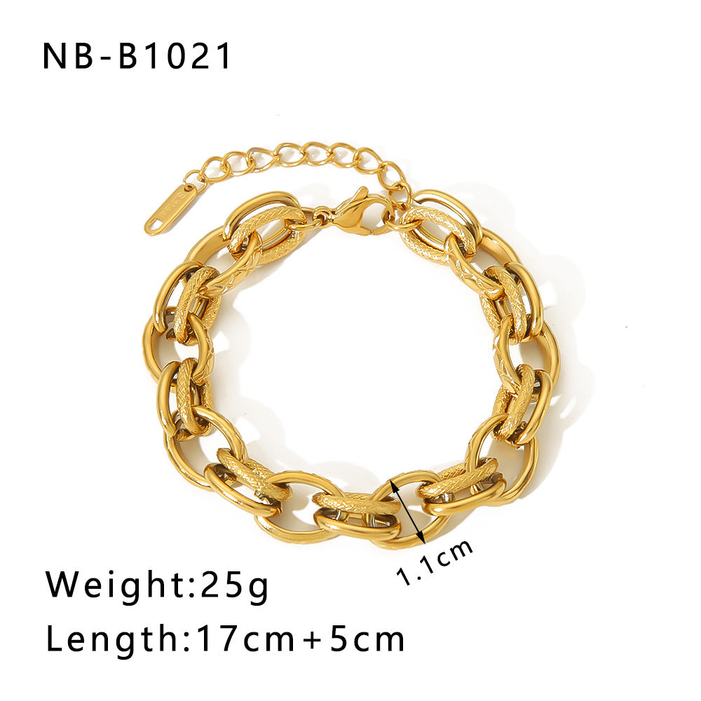 Punk Style Geometric Stainless Steel Bracelet with Thick Chain Design and 24K Gold Plated Finish