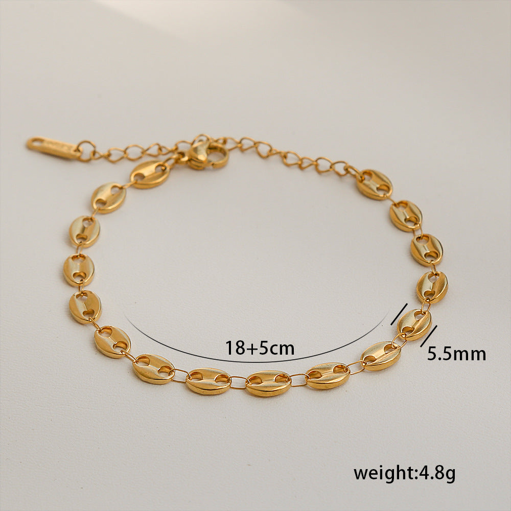 Bracciale Minimalista in Acciaio al Titanio da Donna con Placcatura in Oro 18K, Design a Catena Semplice, Set di Gioielli Versatili per Tutti i Giorni