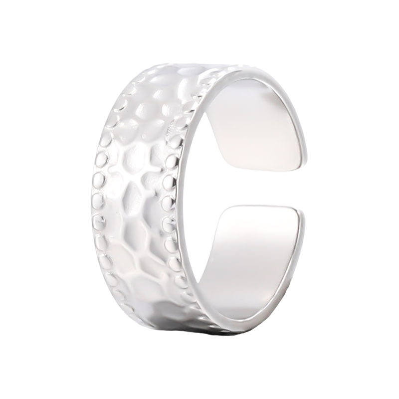 Minimalist Hammered Texture Stainless Steel Open Ring