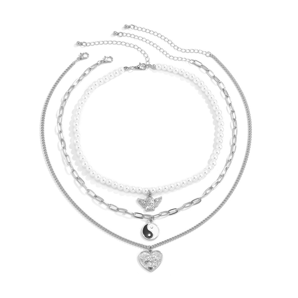 Punk Sweet Drip Oil Alloy Heart Pendant Imitation Pearl Ball Chain Necklace