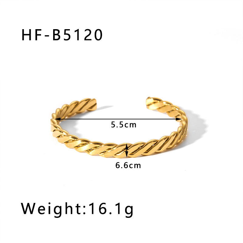 Vintage-Inspired Titanium Steel Cuff Bracelet with Zircon Inlay, Asymmetrical Design, Vacuum-Plated 18K Gold Finish for Women