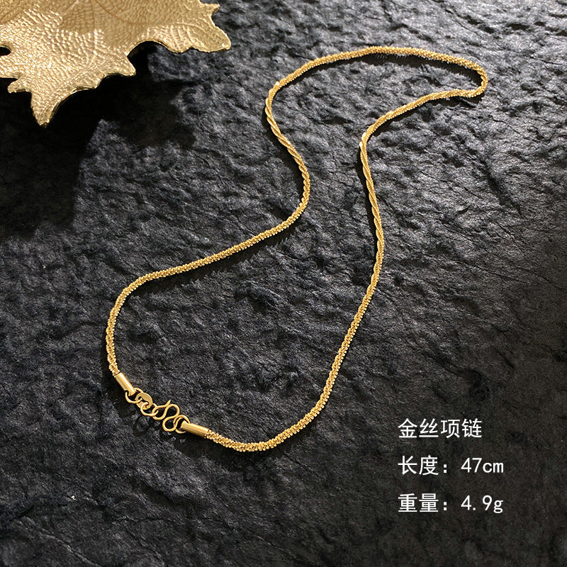Minimalist Gold Plated Titanium Steel Beaded Necklace Round Pendant Unisex