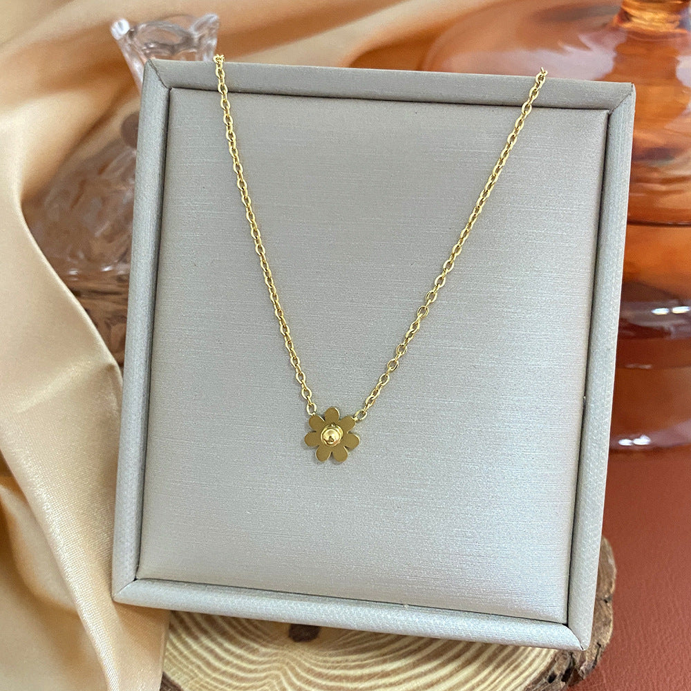 18K Gold Plated Titanium Steel Heart Cartoon Leaf Necklace with Ethnic Elements
