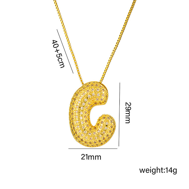 Collana da donna in acciaio al titanio a forma di lettera alla moda con intarsio in strass, design a catena a scatola