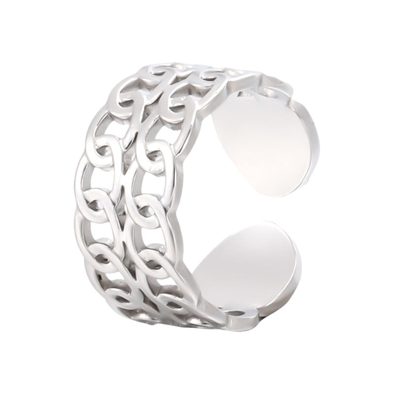 Vintage Geometric Stainless Steel Open Ring with Plating Finish for Men and Women