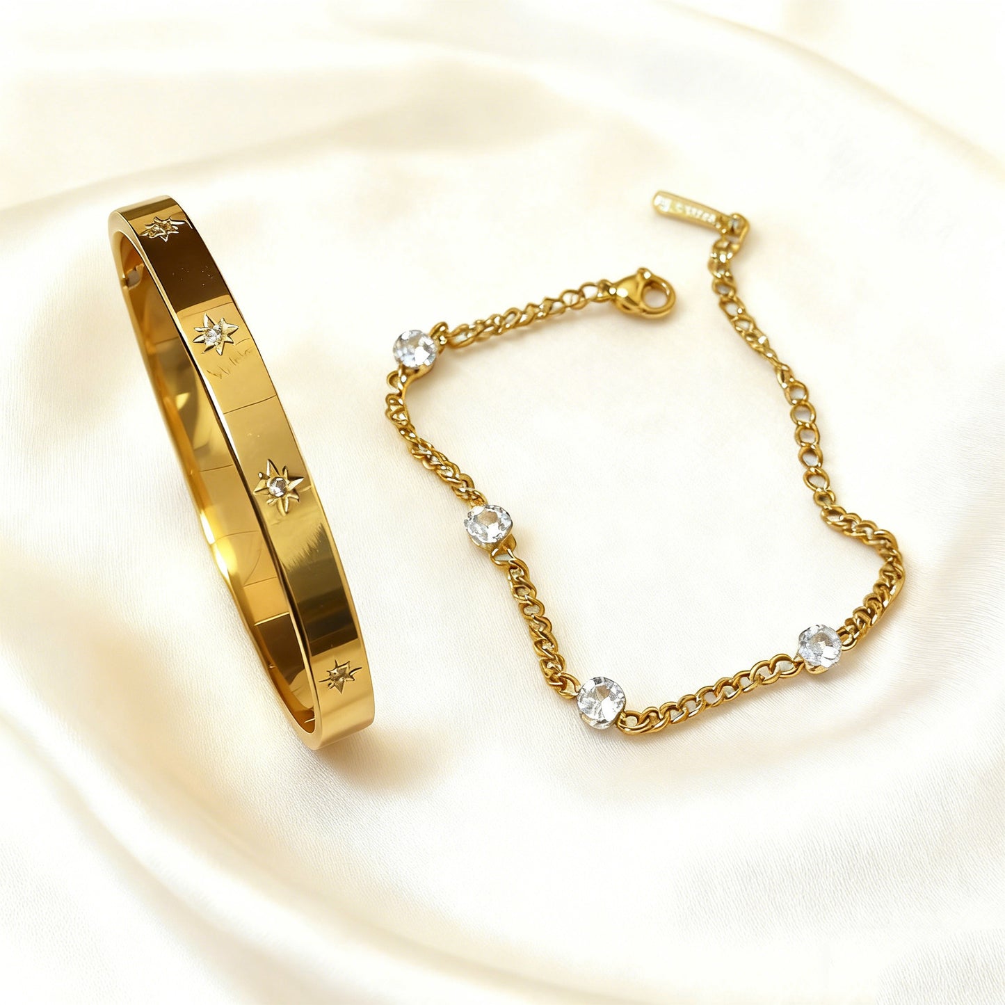 Minimalist 18K Gold Plated Stainless Steel Round Geometric Cubic Zirconia Bracelet