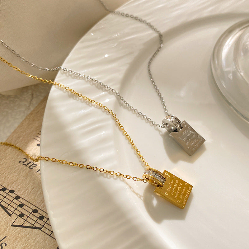 Minimalist Luxury Gold Plated Titanium Steel Square Geometric Necklace for Unisex