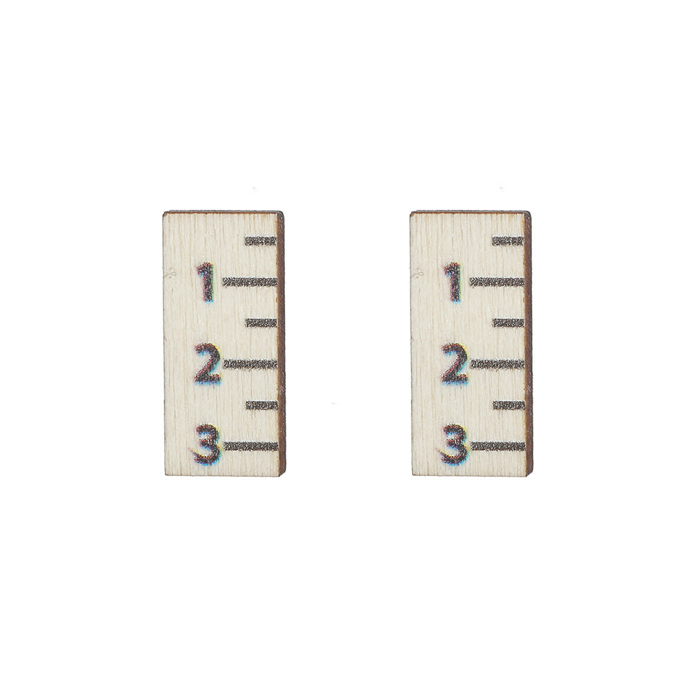 Minimalist Wood Book Scissors Ruler Pencil Shaped Earrings for Teachers