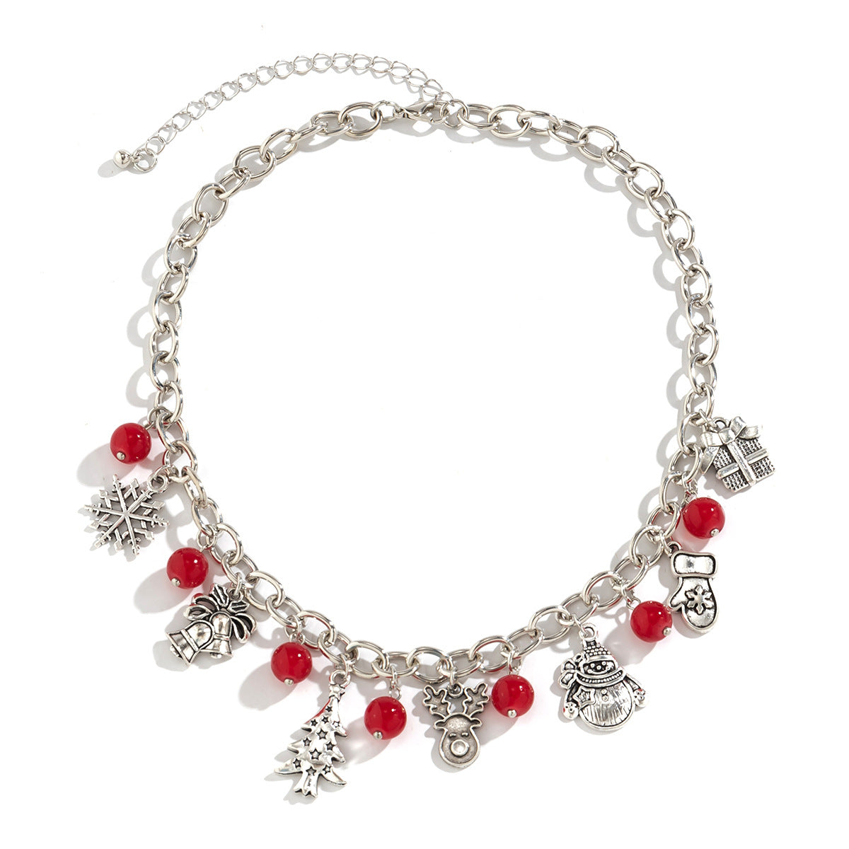 Collar Colgante Redondo Minimalista Rojo para Mujer con Motivos de Campana Navideña y Caja de Regalo, Aleación, Galvanizado, Diseño Geométrico