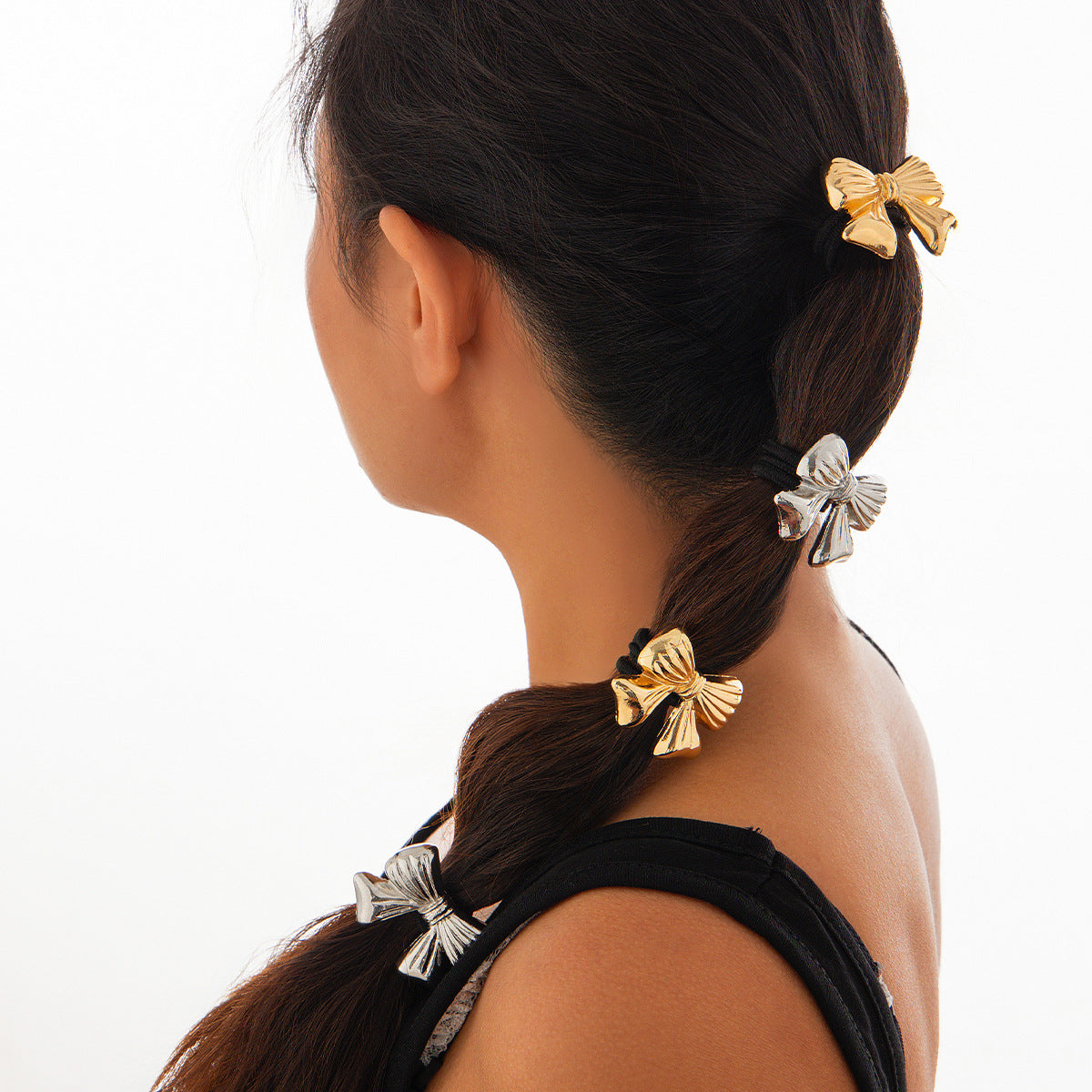 Minimalist Floral Bow Metal Hair Tie with High Elasticity Alloy Band for Women