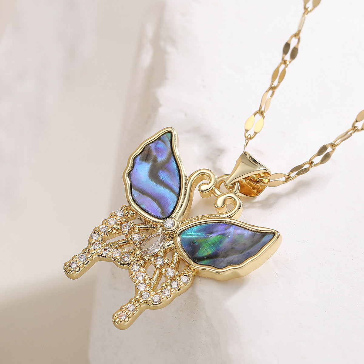 Minimalist 18K Gold Plated Brass Butterfly Necklace with Cubic Zirconia for Women