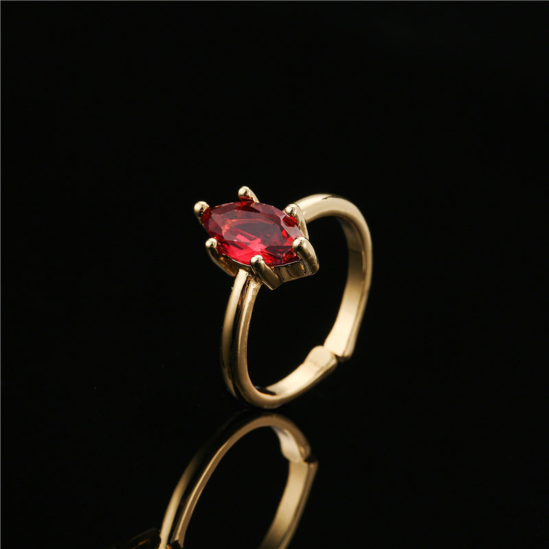 Sweet 18K Gold Plated Geometric Brass Ring with Micro-Inlaid Cubic Zirconia