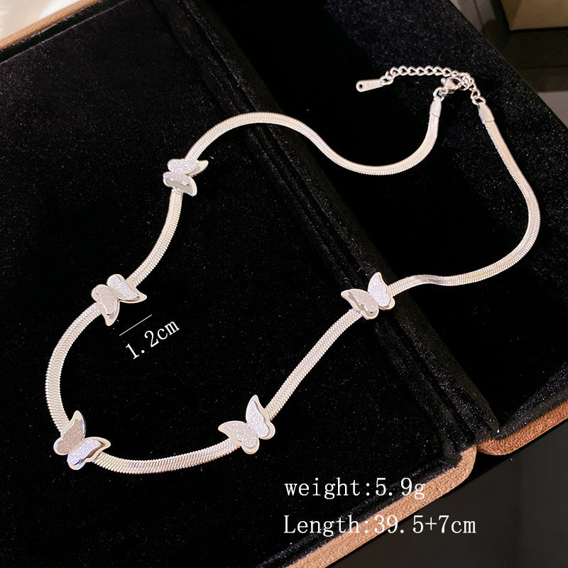 Sweet Matte Butterfly Titanium Steel Snake Chain Necklace