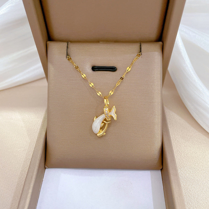 Collana con Ciondolo a Delfino Minimalista in Acciaio Inossidabile con Design Geometrico per Donne e Uomini