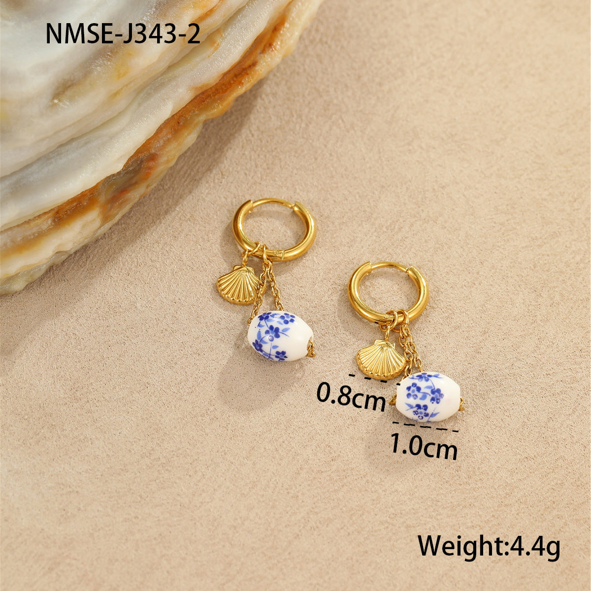 Pendientes de Acero Inoxidable con Forma de Estrella, Acentos de Concha de Cerámica y Estrella, Diseño Electrochapado Inspirado en el Océano para Mujeres