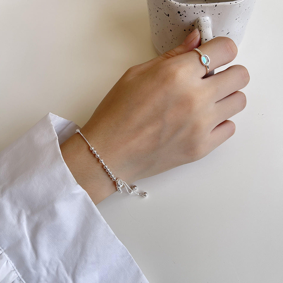 Adjustable 925 Sterling Silver Round Bead Ball Chain Bracelet for Women