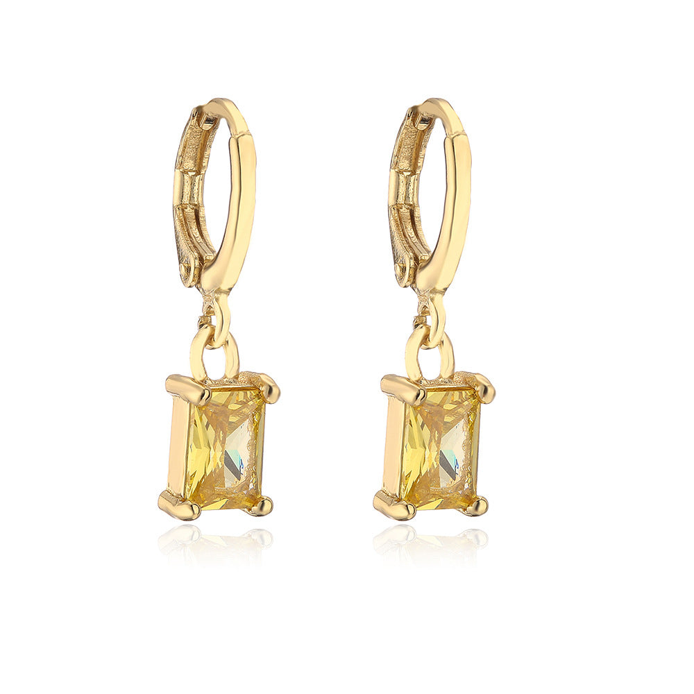 Minimalist Geometric Copper Earrings with 18K Gold Plating and Zircon Inlay for Women