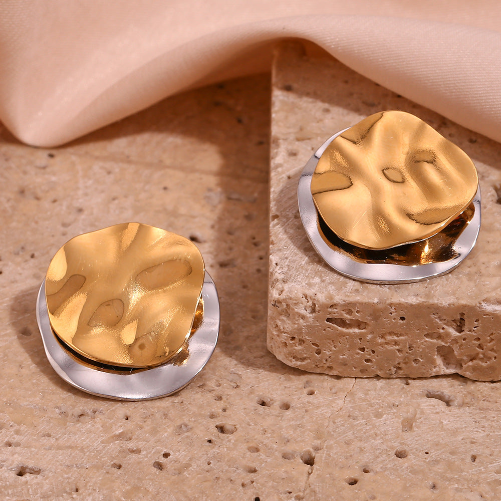Orecchini da donna in acciaio inossidabile, placcati oro 18 carati, stile vintage, minimalista, a cerchio geometrico irregolare a doppio strato