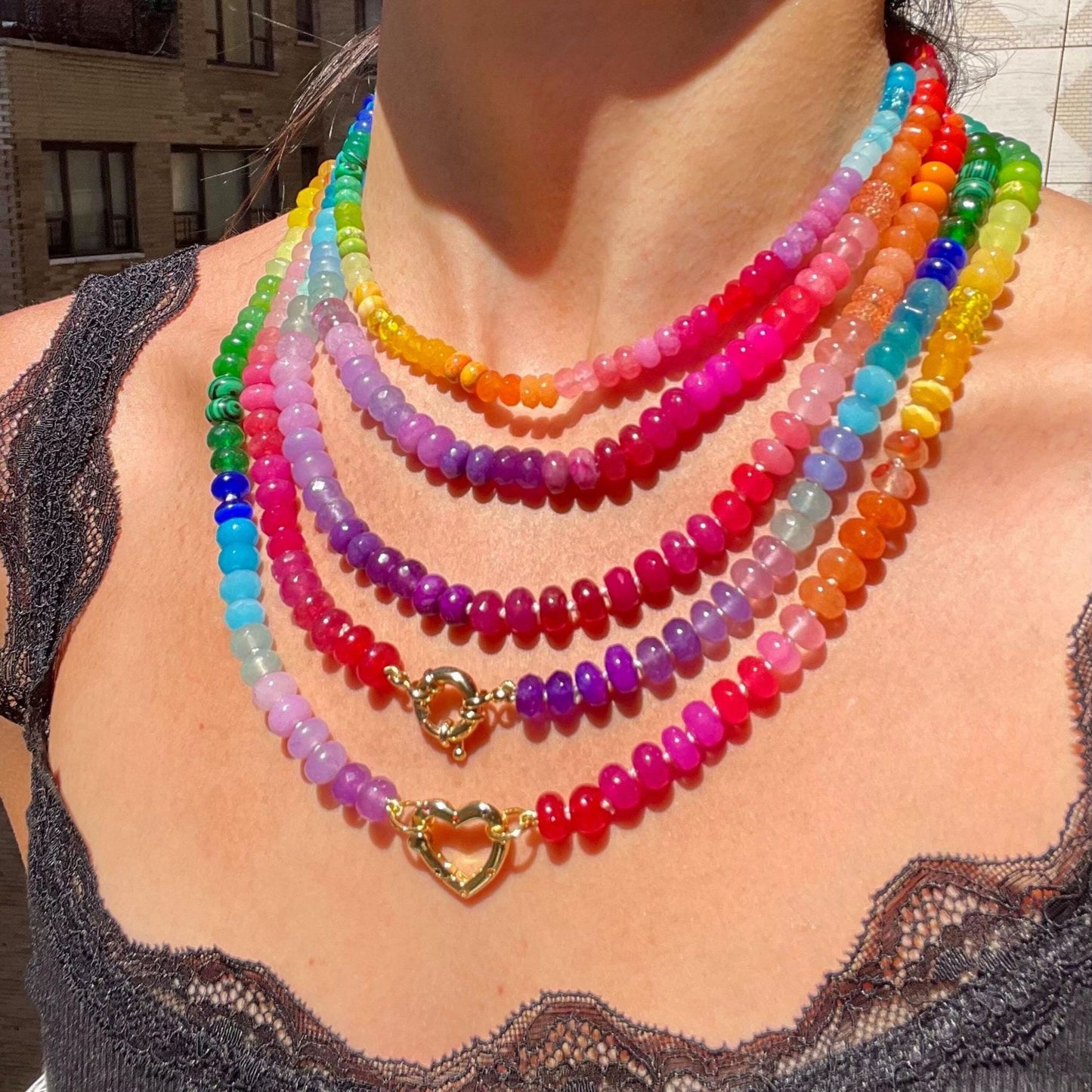 Colorful Geometric Round Pendant Stainless Steel Plated Necklace for Women DIY Charm Bar