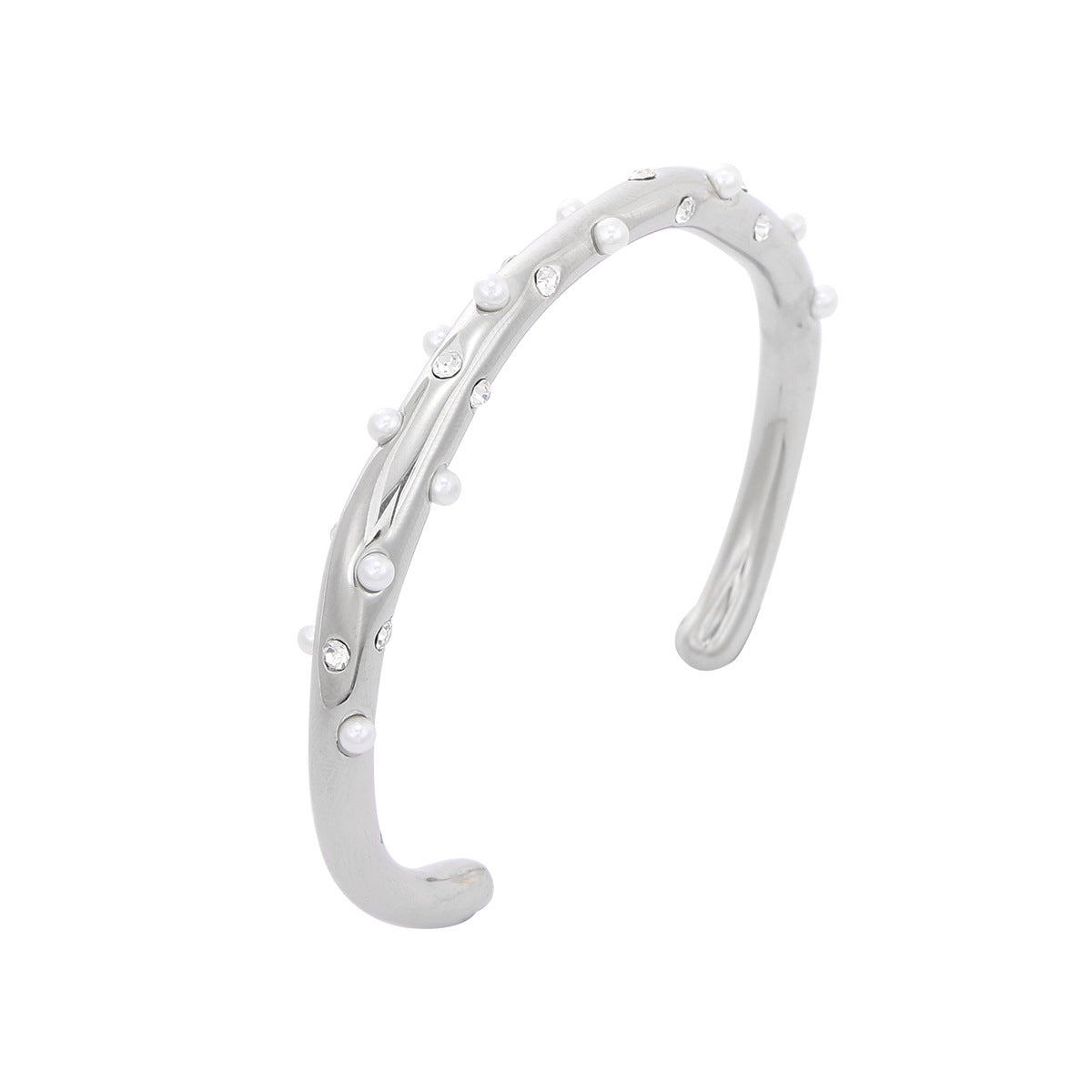 Bracciale da donna alla moda in acciaio inossidabile con design geometrico, impreziosito da strass e perle, base in acciaio al titanio placcato oro 18K