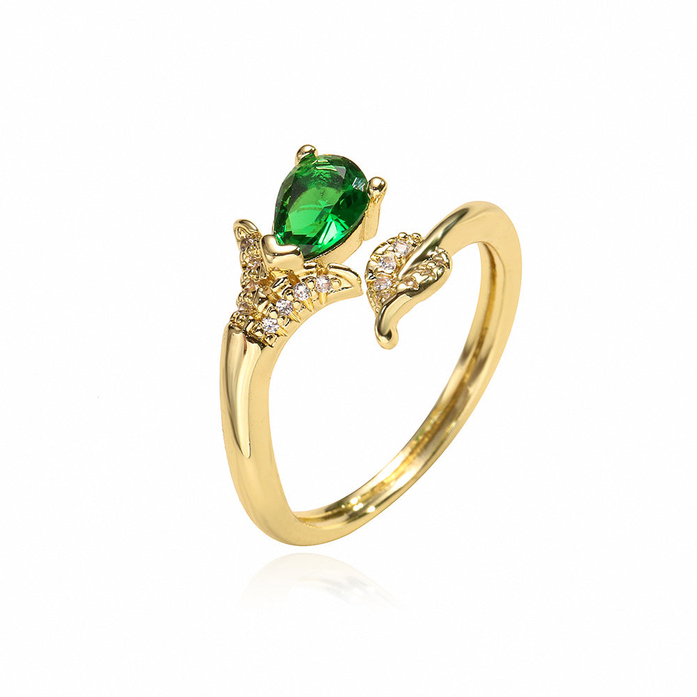 Anello aperto da donna stile INS, geometrico, in ottone placcato oro vero e zirconi micro-incastonati