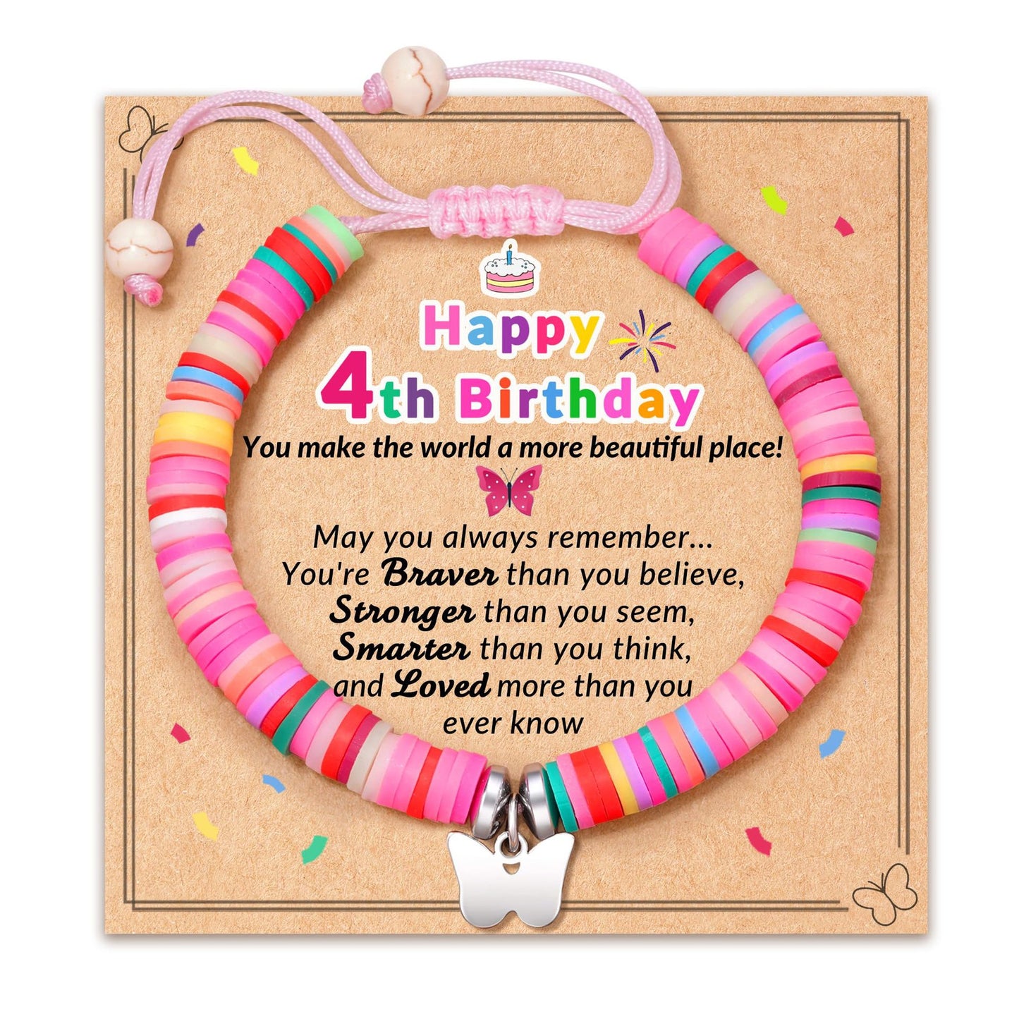 Sweet Cartoon Butterfly Heart Resin Handmade Woven Bracelet for Kids