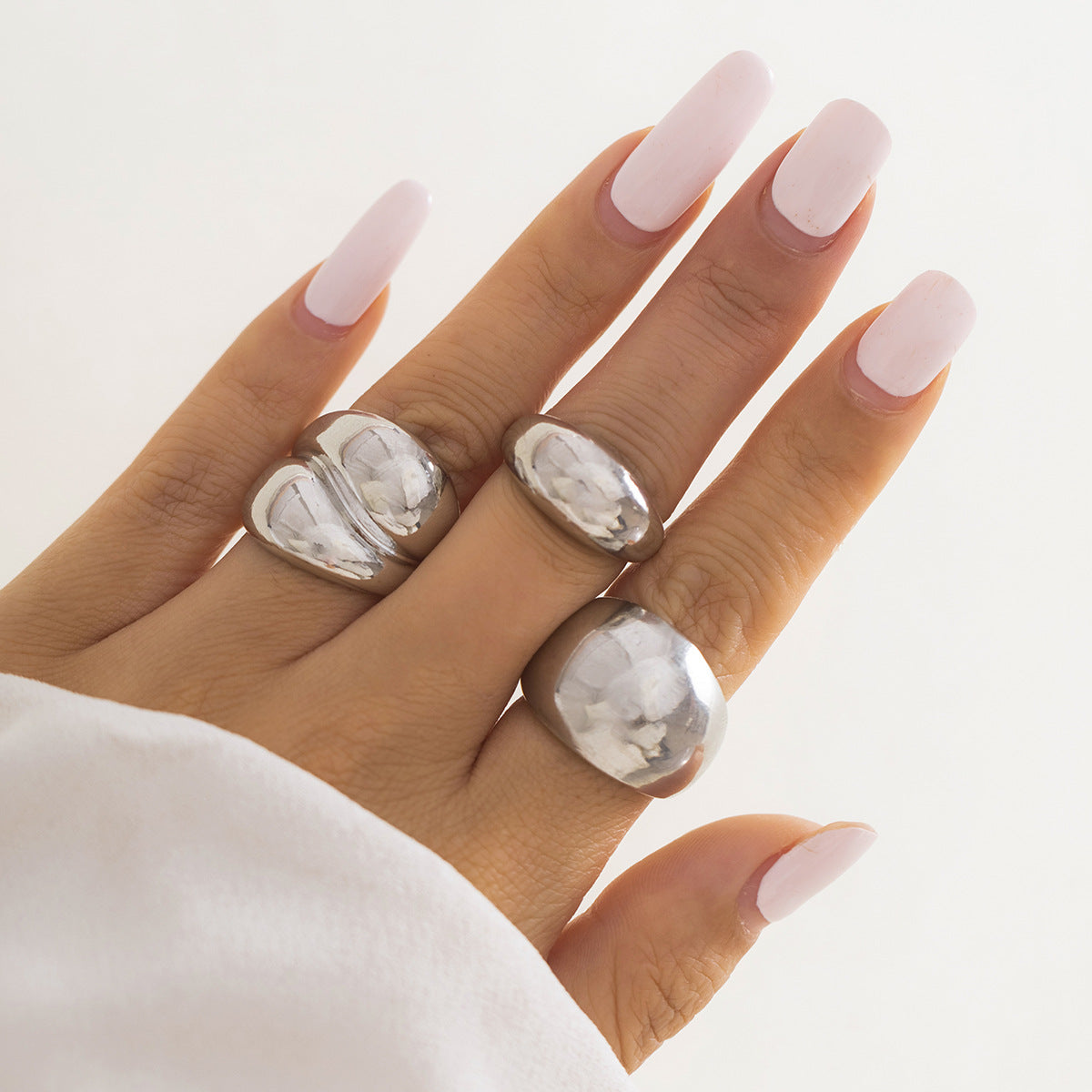 Minimalist Geometric Polished Alloy Ring Set for Women with Smooth Rounded Open Band Design