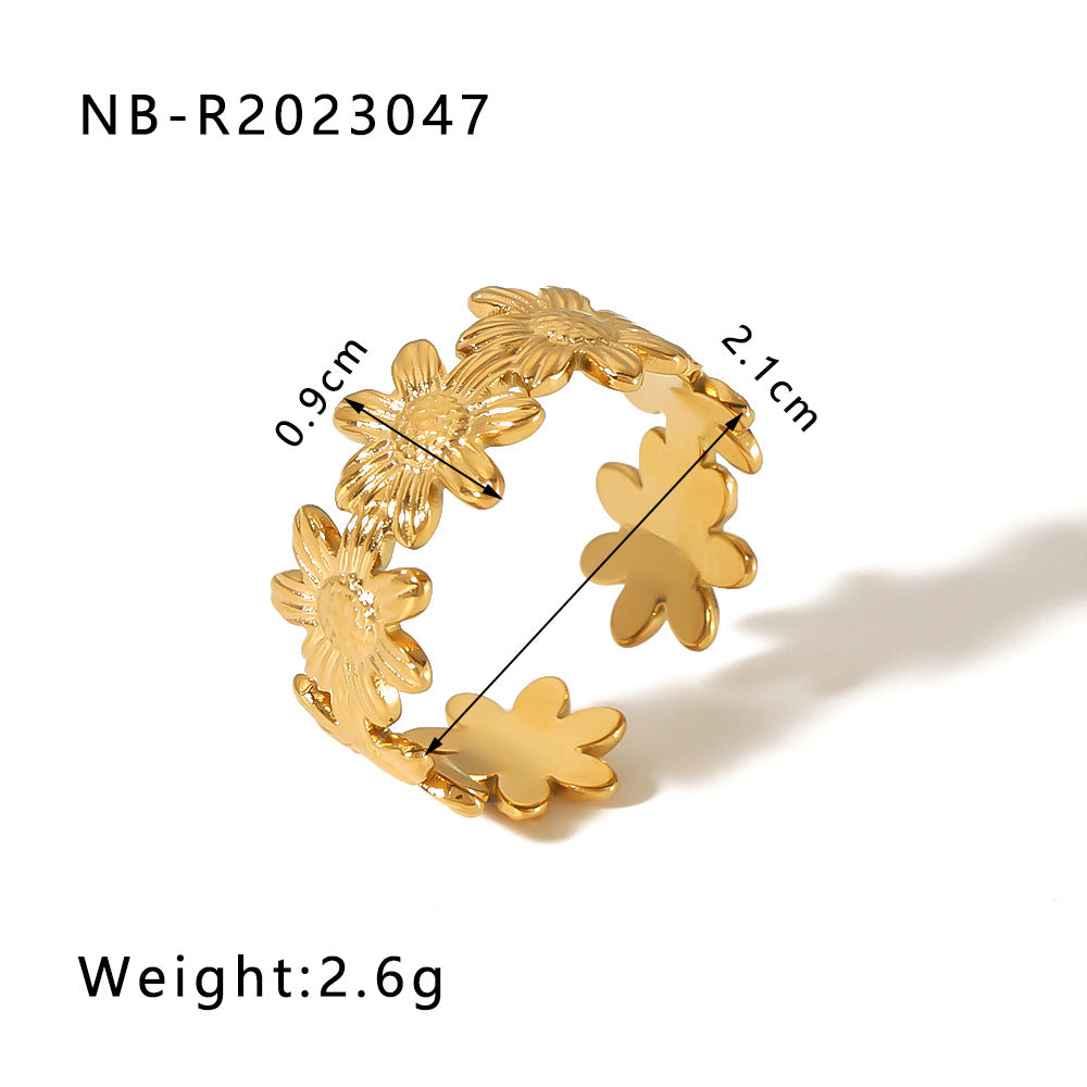 Minimalist Heart-Shaped Geometric Stainless Steel Open Ring for Women with 18K Vacuum Plating Finish