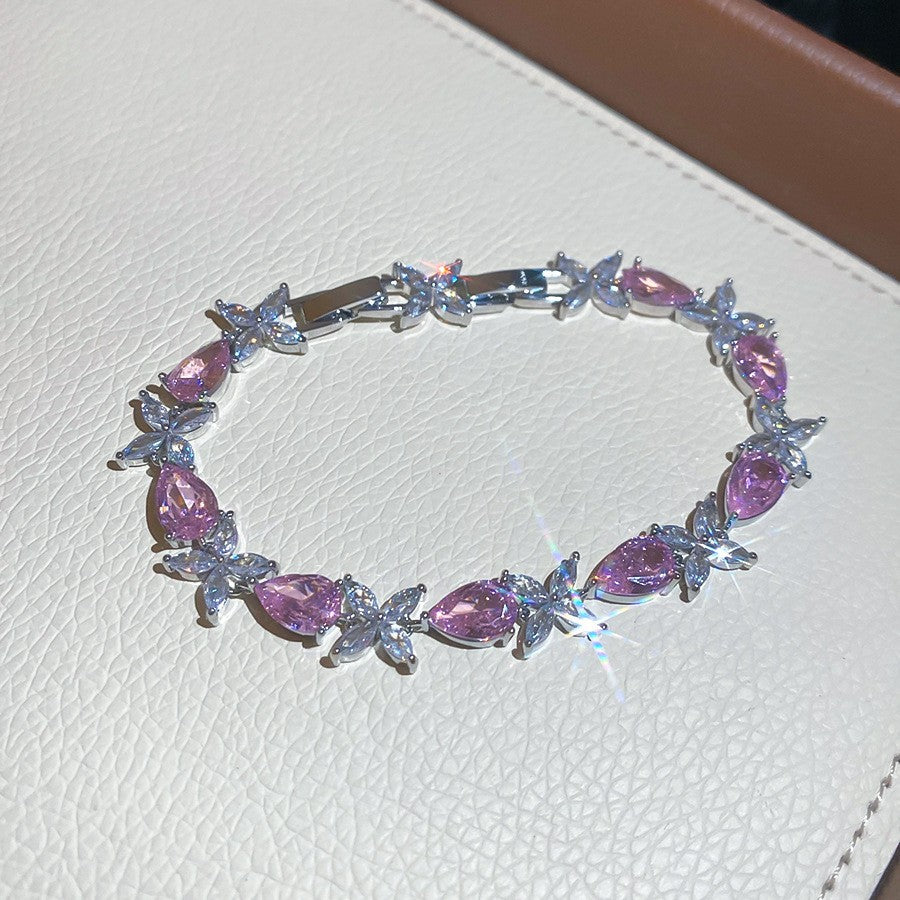 Sweet Elegant Geometric Round Cubic Zirconia Plated Brass Bracelet for Women