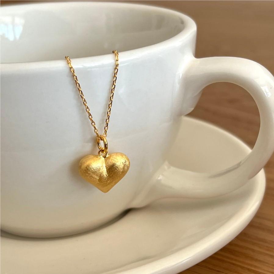 Minimalist Heart-Shaped 925 Sterling Silver Necklace with Brushed Finish on Beaded Chain
