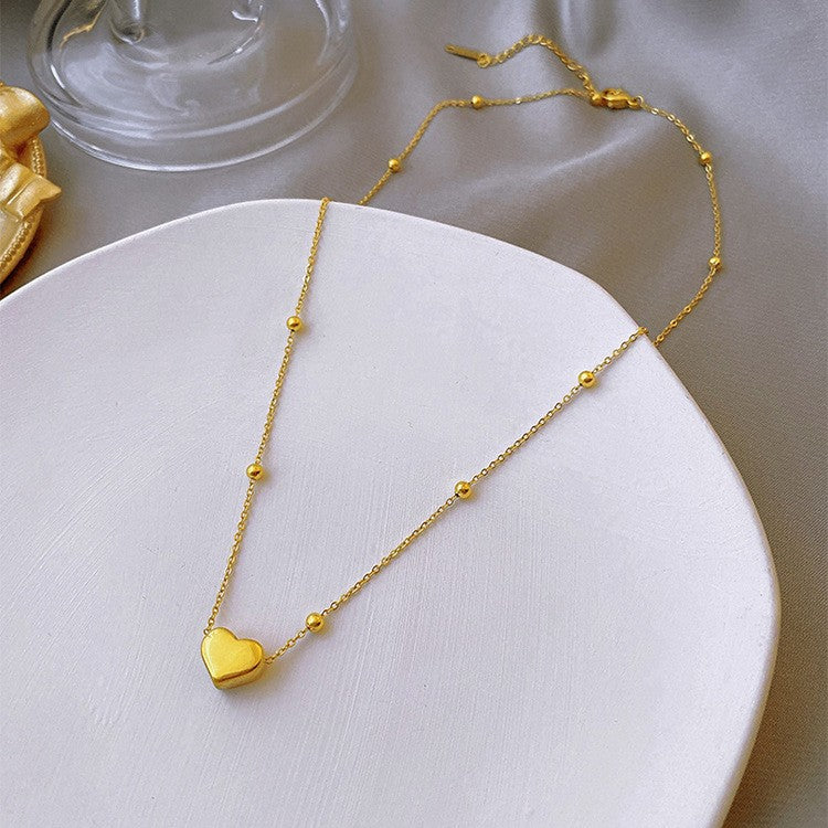 Elegant Heart Titanium Steel Plated Beaded Necklace for Women