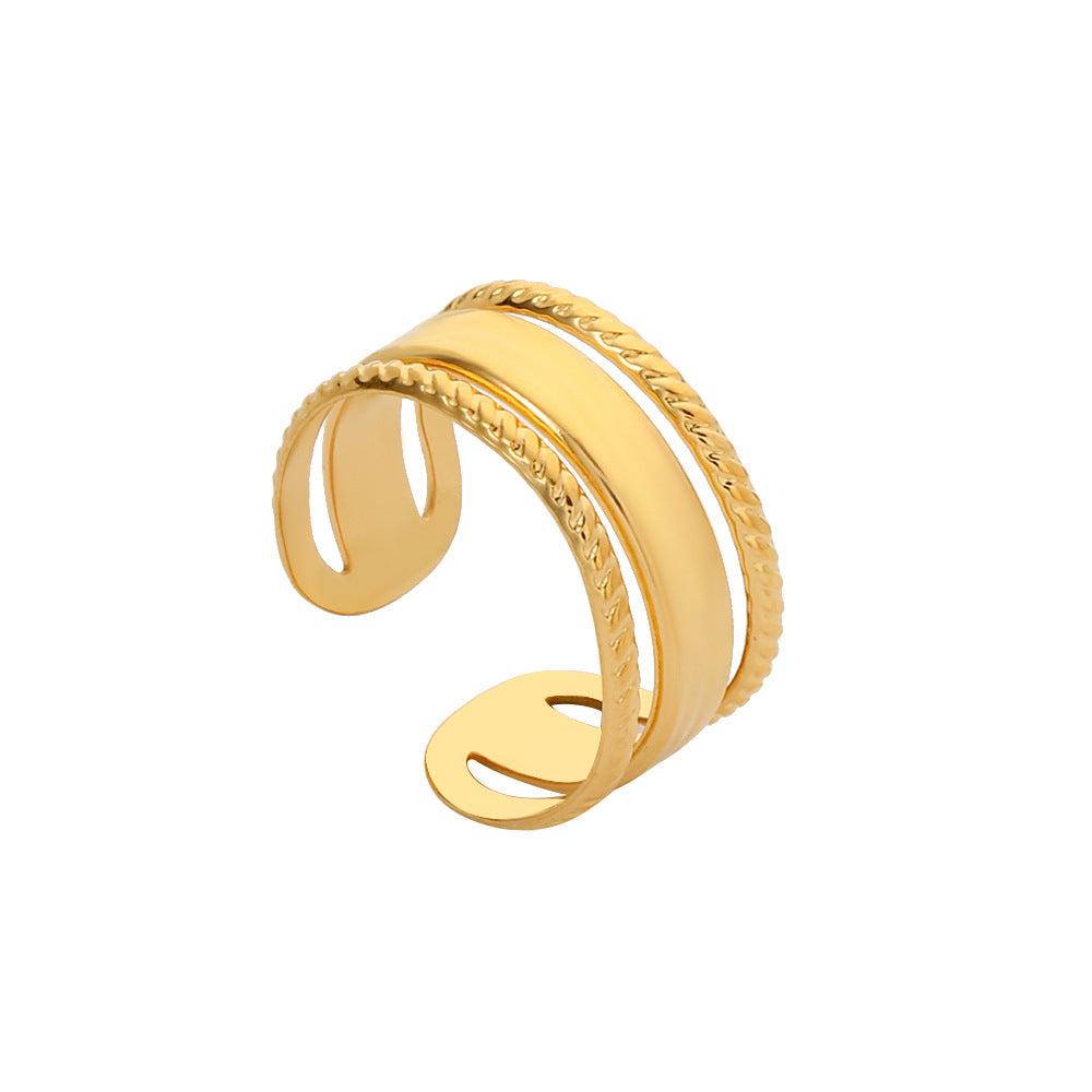 Minimalist Hip-hop Geometric Round Plated Titanium Steel Double Layer Open Ring