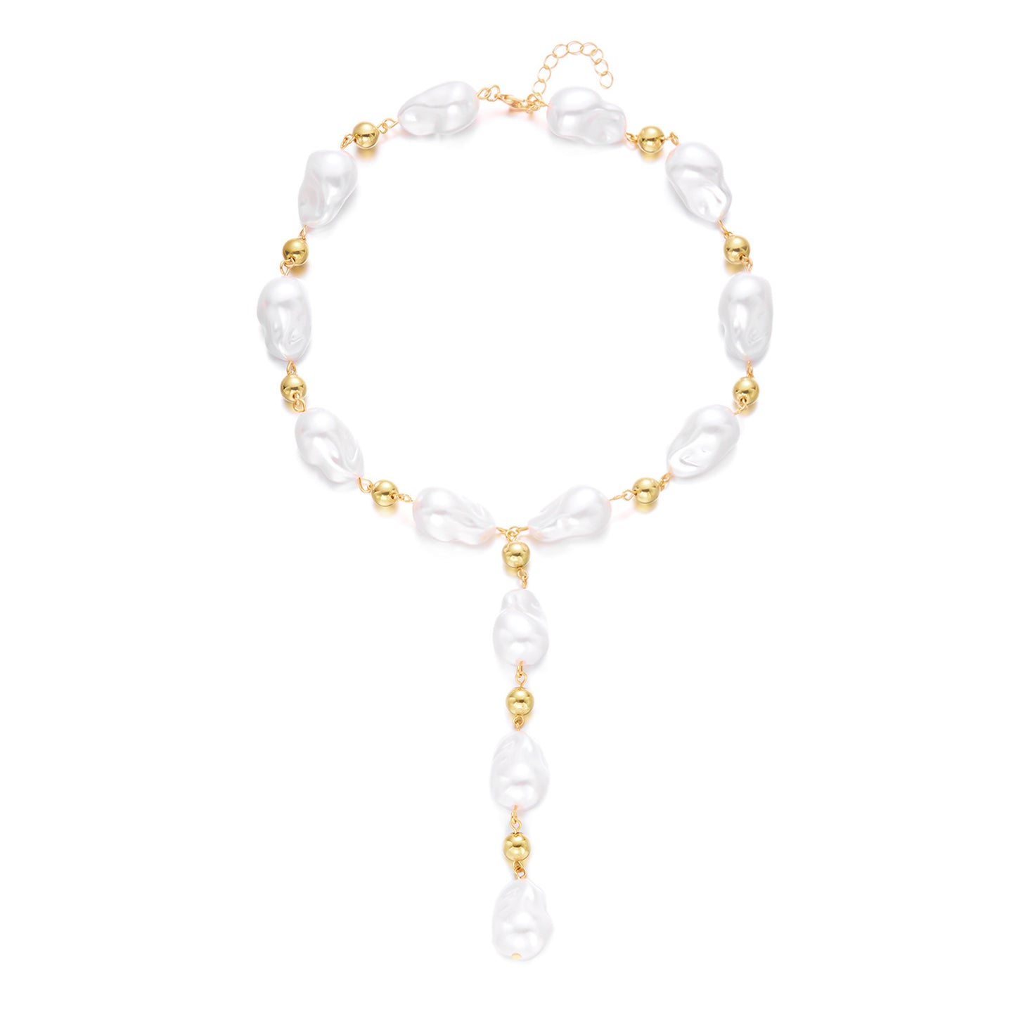 Collana Placcata in Lega con Fiocco a Cuore di Perle Barocche Irregolari Stile Francese Geometrico