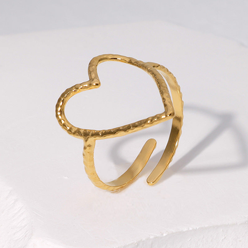 Minimalist Hollow Heart Titanium Steel Open Ring for Women with Plated Finish