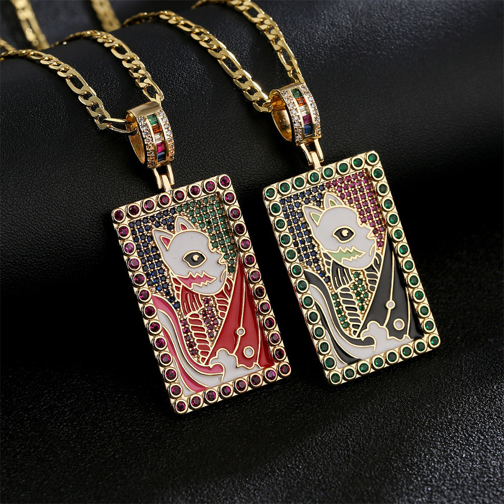 Minimalist Geometric Copper Pendant Necklace with 18K Gold Plating and Enamel Finish Featuring Zircon Accent