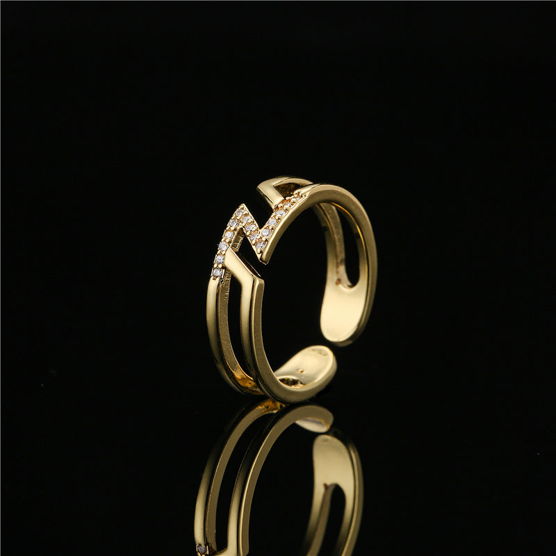 18K Gold Plated Brass Micro-inlay Geometric Ring for Women