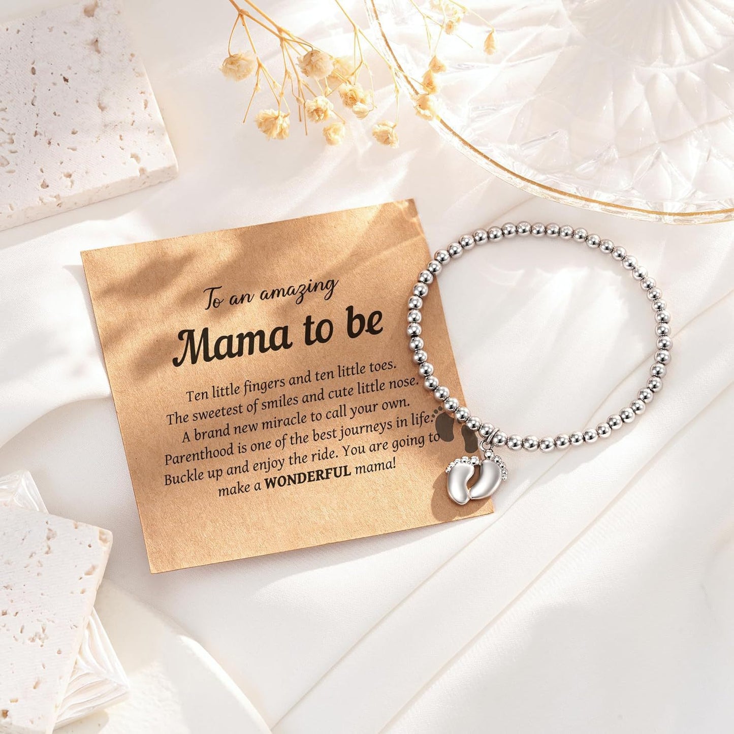 Sweet Geometric Footprint Charm Stainless Steel Ball Chain Bracelet Unisex