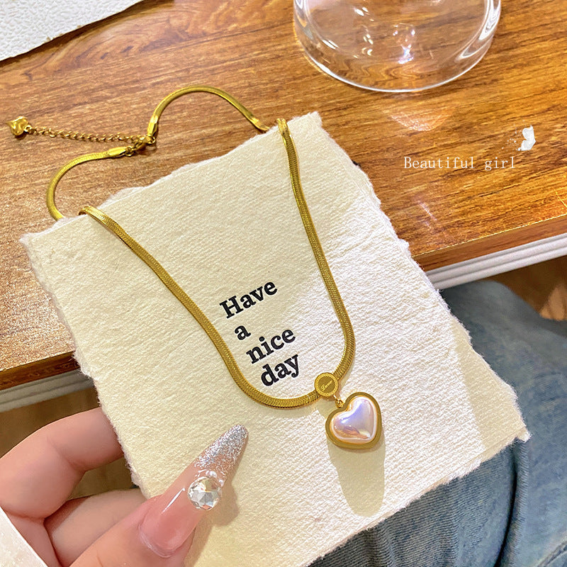 Vintage Minimalist Heart Titanium Steel Necklace with Pearl Plated Unisex