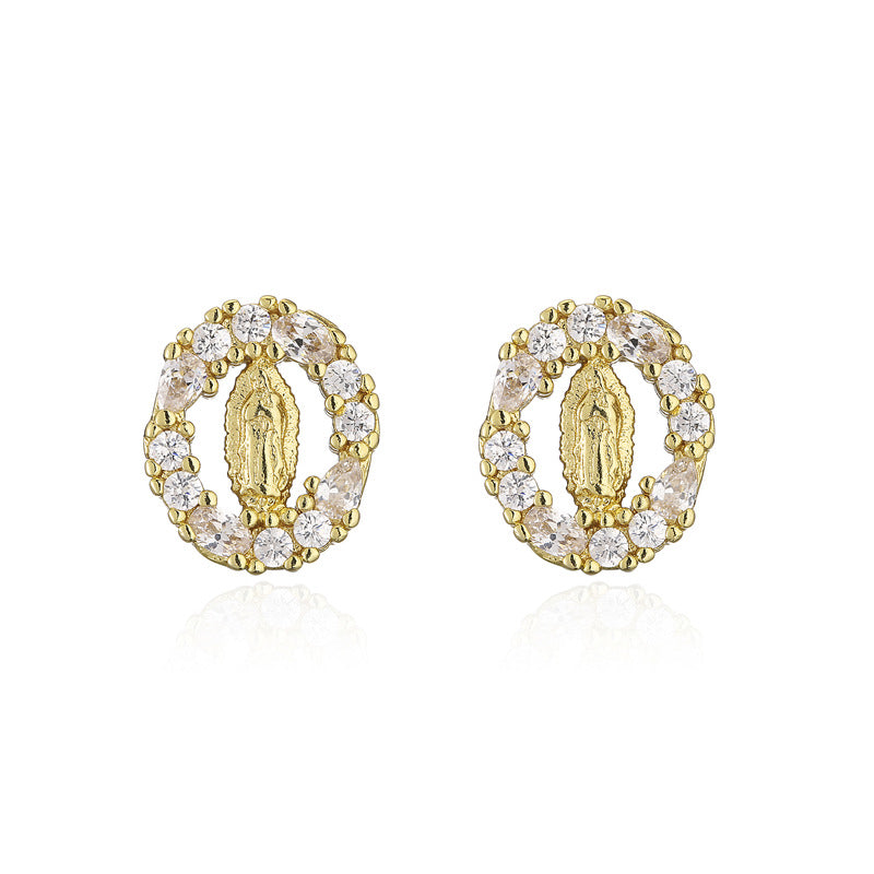 Orecchini esotici vintage geometrici in rame con finitura placcata oro e pendente a croce in zircone