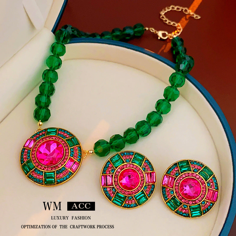 Vintage Geometric Rhinestone-Studded Round Earrings in Alloy with Silver-Plated Steel Posts for Women